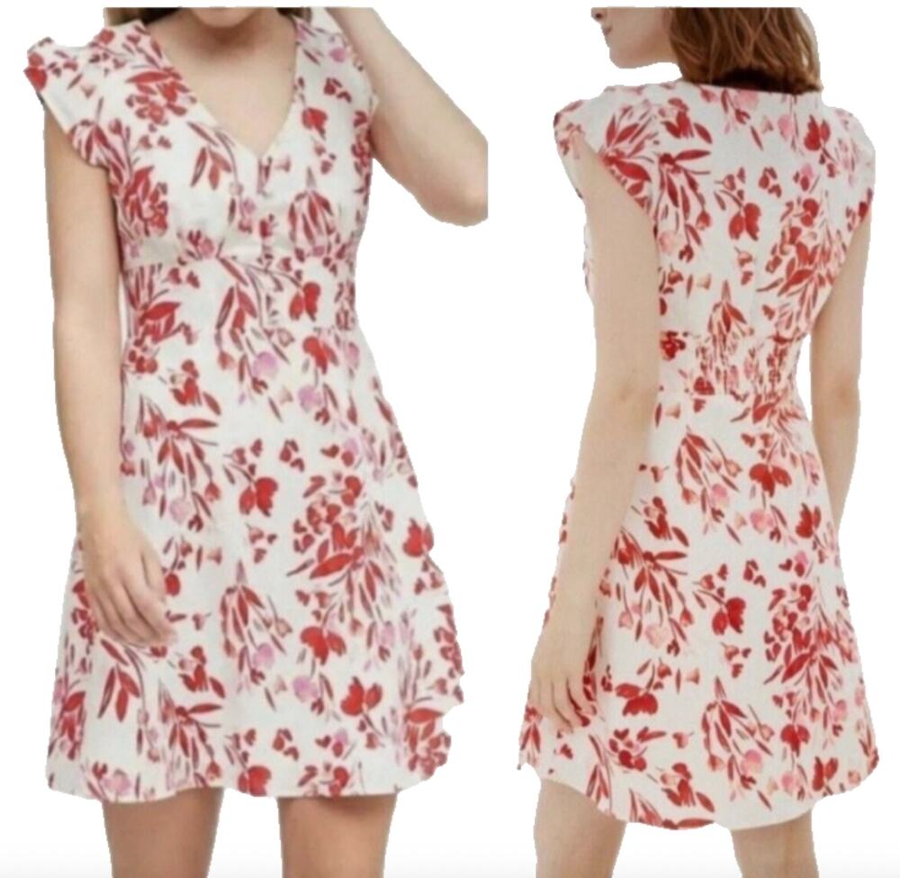 Banana Republic Floral Print Mini Dress Size 8 TALL Linen Cotton Bloomcore Party